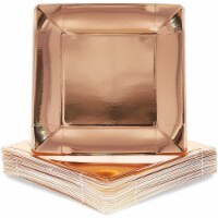 Square Rose Gold Foil Paper Party Plates for Lunch and Dinner (10 In, 48 Pack)