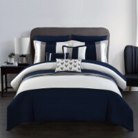 Rashi 10 or 8 Piece Color Block Bed In a Bag Bedding and Comforter Set navy king