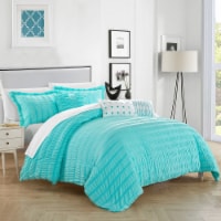 Daza 6 or 5 Piece Comforter Set Striped Ruched Ruffled Bedding blue queen