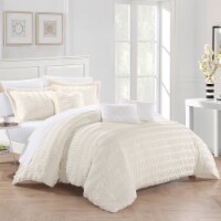 Daza 6 or 5 Piece Comforter Set Striped Ruched Ruffled Bedding beige queen