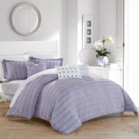 Daza 6 or 5 Piece Comforter Set Striped Ruched Ruffled Bedding lavender king
