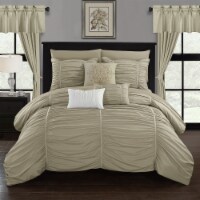 Gruyeres 20 Piece Comforter Set Ruffled Ruched Designer Bedding Beige Queen