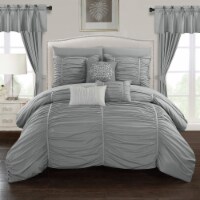 Gruyeres 20 Piece Comforter Set Ruffled Ruched Designer Bedding Grey Queen