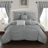 Gruyeres 20 Piece Comforter Set Ruffled Ruched Designer Bedding Grey Queen