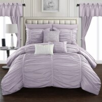 Gruyeres 20 Piece Comforter Set Ruffled Ruched Designer Bedding Purple Queen