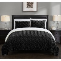 Thirsa 3 or 2 Piece Comforter Set Ultra Plush Micro Mink Criss Cross Pinch Pleat Sherpa Lined