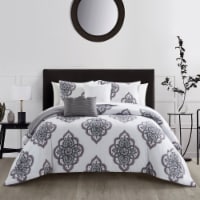 Paacey 5 or 9 Piece Cotton Jacquard Comforter Set Medallion Embroidered Bedding grey queen
