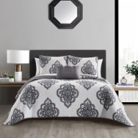 Ennett 4 or 8 Piece Cotton Jacquard Quilt Set Medallion Embroidered Bedding grey queen