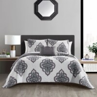 Ennett 4 or 8 Piece Cotton Jacquard Quilt Set Medallion Embroidered Bedding grey queen