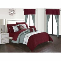 Jurgen 20-Piece Floral Embroidered Bed in a Bag Bedding and Comforter Set burgundy king