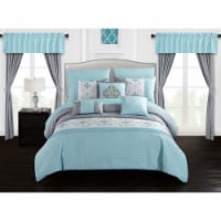 Jurgen 20-Piece Floral Embroidered Bed in a Bag Bedding and Comforter Set aqua blue queen