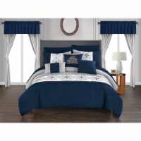 Jurgen 20-Piece Floral Embroidered Bed in a Bag Bedding and Comforter Set navy queen
