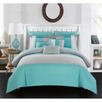 Rashi 10 or 8 Piece Color Block Bed In a Bag Bedding and Comforter Set turquoise twin