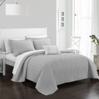 Shaliya 4 or 3 Piece Quilt Cover Set Interlaced Vine Pattern Quilted Bed in a Bag Grey Queen