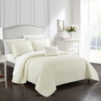 Shaliya 4 or 3 Piece Quilt Cover Set Interlaced Vine Pattern Quilted Bed in a Bag Beige Queen