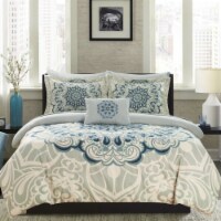 Palmer 8 or 6 Piece Reversible Paisley Boho Comforter Set blue queen