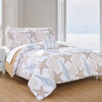Candace 4 or 3 Piece Reversible Duvet Cover Set Sea, Sand, Surf Theme Print Design Bedding