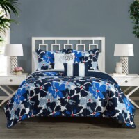 Aster 5 Piece Quilt Set Contemporary Floral Design Bedding Blue King