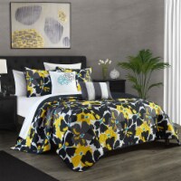 Aster 5 Piece Quilt Set Contemporary Floral Design Bedding Black Queen