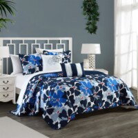 Aster 5 Piece Quilt Set Contemporary Floral Design Bedding Blue Queen
