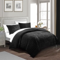 Chyna 3 Piece Comforter Set Luxurious Velvet Bedding Black Queen