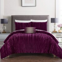 Merieta 8 Piece Comforter Set Crinkle Crushed Velvet Bed in a Bag Bedding plum queen