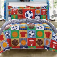 Sport 4 or 3 Piece Reversible Quilt Set Youth Design Coverlet Bedding Red Twin