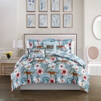 Vibrant Floral Print 5 or 4 piece Reversible Comforter Set Blue King