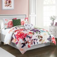 5 Piece Reversible Comforter Set Floral Watercolor Design Bedding Red Queen