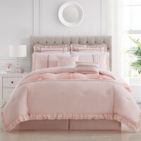 Yvonna 8 Piece Comforter Set Ruffled Pleated Flange Border Design Bedding Blush King