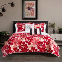 Aster 5 Piece Quilt Set Contemporary Floral Design Bedding Pink Twin