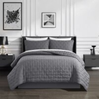 Chylar 3 Piece Quilt Set Tufted Cross Stitched Design Bedding - Pillow Shams Included Grey