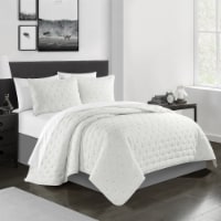 Chylar 3 Piece Quilt Set Tufted Cross Stitched Design Bedding - Pillow Shams Included Beige