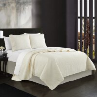 Atasha 3 or 2 Piece Quilt Set Box Stitched Design Bedding - Pillow Sham Included Beige King
