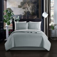 Atasha 3 or 2 Piece Quilt Set Box Stitched Design Bedding - Pillow Sham Included Grey Queen