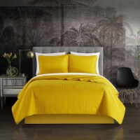 Atasha 3 or 2 Piece Quilt Set Box Stitched Design Bedding - Pillow Sham Included Yellow Queen