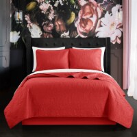 Milli 3 or 2 Piece Quilt Set Floral Scroll Pattern Design Bedding Brick King - 3 Piece