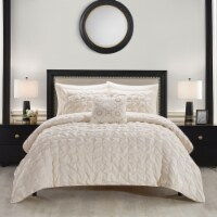 Edison 8 or 6 Piece Comforter Set Pinch Pleat Box Design Bed In A Bag Bedding Beige King -8