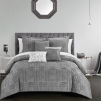 Odhi 6 or 10 Piece Comforter Set Chenille Geometric Pattern Design Bedding grey queen