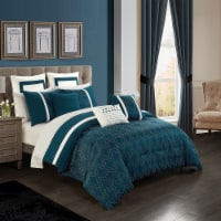Arlow 8 Piece Comforter Set Jacquard Geometric Quilted Pattern Design Bedding Teal Queen