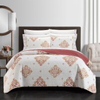 Palm Spring 9 or 6 Piece Quilt Set Watercolor Floral Pattern Print Bed In A Bag White Full