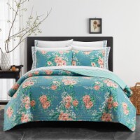 Palm Spring 9 or 6 Piece Quilt Set Watercolor Floral Pattern Print Bed In A Bag Aqua Full
