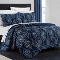 9 or 6 Piece Quilt Set Medallion or Floral Pattern Print Reversible Bed In A Bag navy king