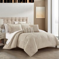 Hubli 5 Piece Comforter Set Embroidered Pattern Heathered Bedding beige king