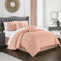 Ahtisa 5 Piece Comforter Set Jacquard Floral Applique Design Bedding Blush King
