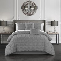 Ahtisa 5 Piece Comforter Set Jacquard Floral Applique Design Bedding Grey Queen