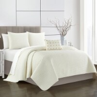 Hayden 4 Piece Quilt Set Striped Box Stitched Design Bedding - Decorative Pillow Shams