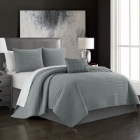 Hayden 4 Piece Quilt Set Striped Box Stitched Design Bedding - Decorative Pillow Shams