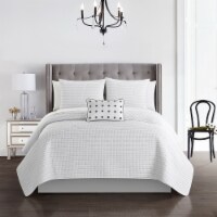 Hayden 4 Piece Quilt Set Striped Box Stitched Design Bedding - Decorative Pillow Shams