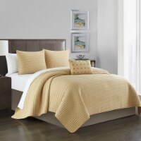 Hayden 4 Piece Quilt Set Striped Box Stitched Design Bedding - Decorative Pillow Shams
